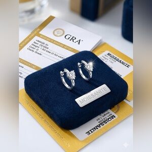 New 1ct Moissanite Heart Shape Huggie Hoop Earrings - Certified